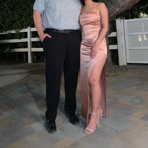 Rose gold floor length dress